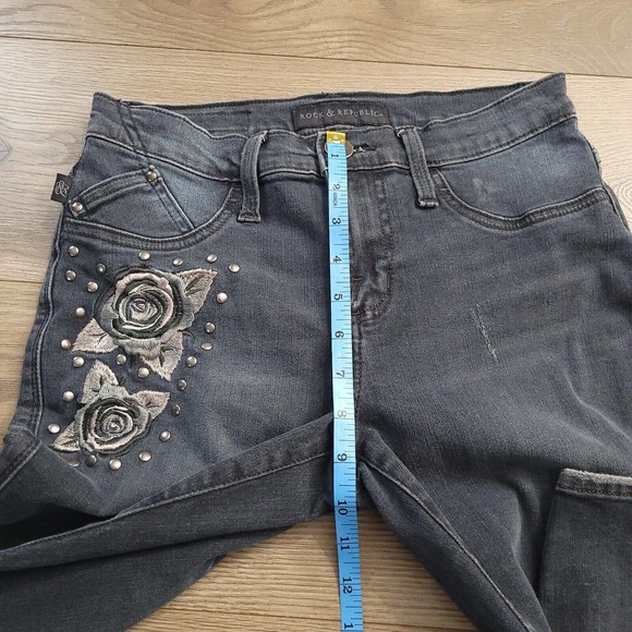 Rock & Republic Jeans Womens 6 Blue Kashmiere Distressed Low Rise Stretch Denim - Picture 7 of 10